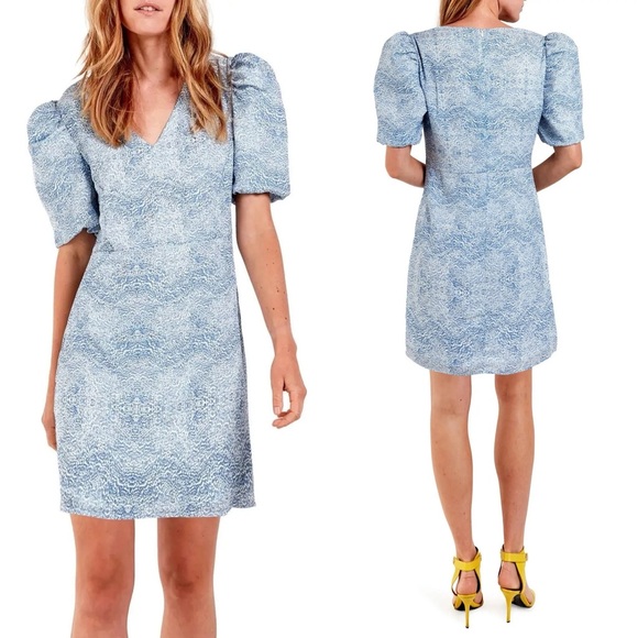 AS by DF Ischia Print Dress w/Puff Sleeves in Blue, Size M New w/Tag Retail $288 - Picture 11 of 11
